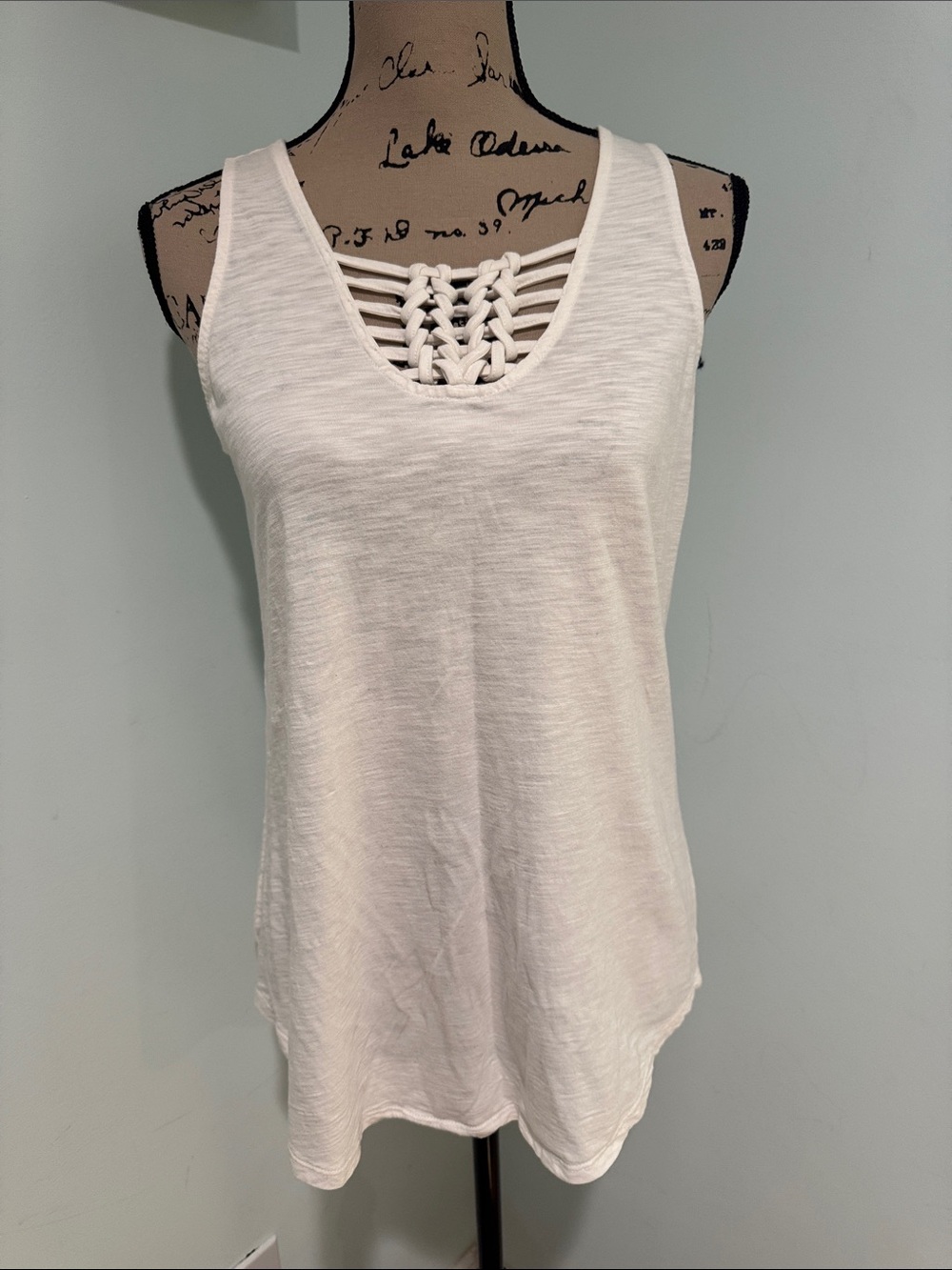 Maurice’s size medium Women's White Sleeveless Tank with Braided Front Detail